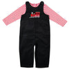 Baby Boys Black Corduroy Holiday Train Appliqued Overall and Striped Bodysuit Set