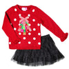 Toddler Girls Christmas Tree Applique Sweater and Sparkle Tulle Skirt Set
