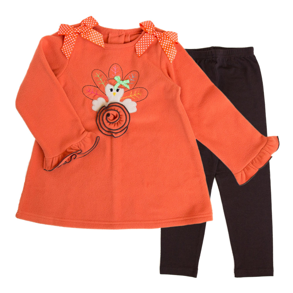 Baby Girls Fleece Legging Set with Turkey Applique