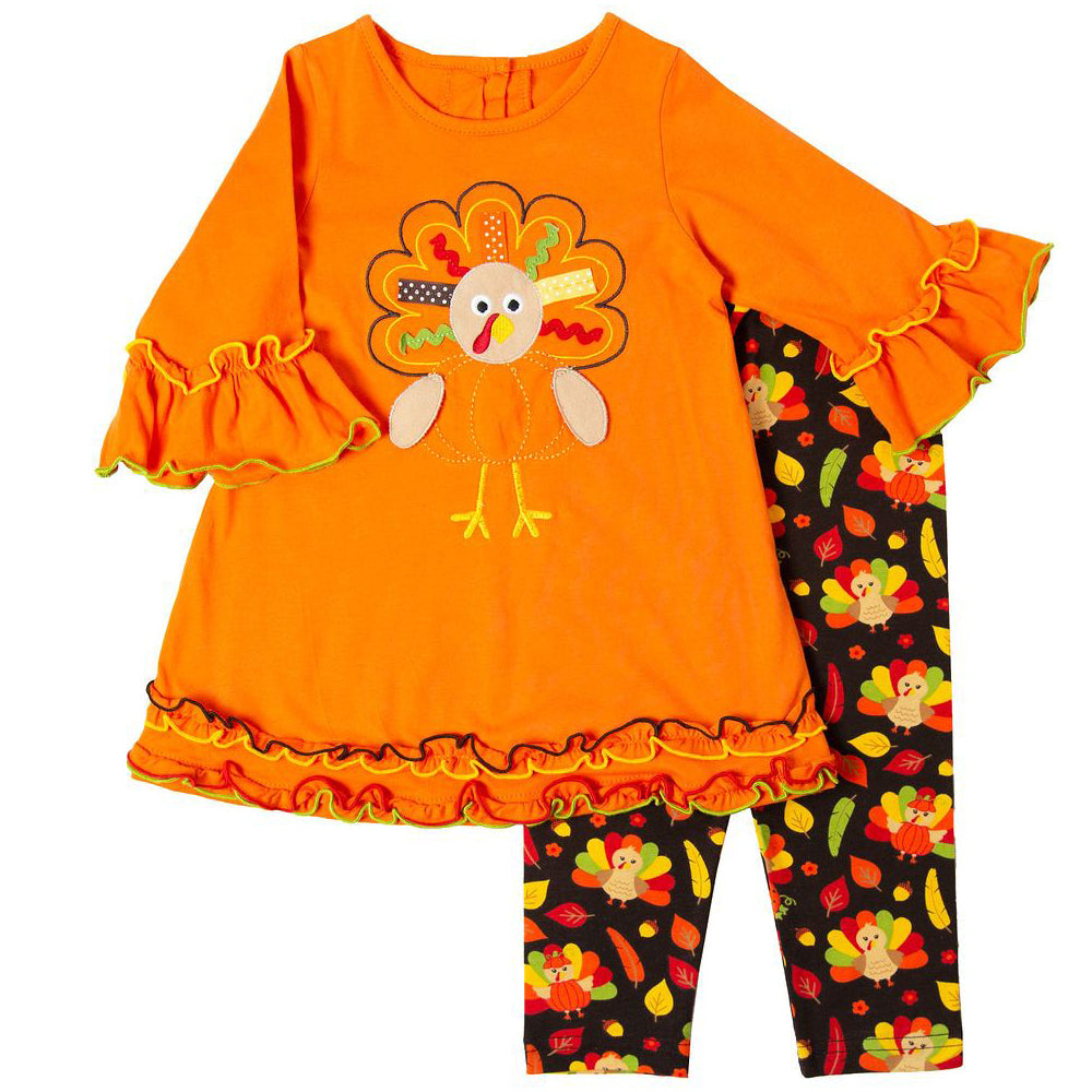 Girls Thanksgiving Legging Set with Turkey Applique