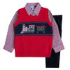 Train Appliqued Red Sweater Vest Three Piece Set