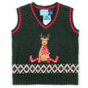 Reindeer Appliqued Green Sweater Vest Three Piece Set
