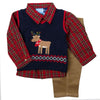 Reindeer Appliqued Navy Sweater Vest Three Piece Set