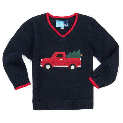 Christmas Truck Appliqued Navy Long Sleeve Sweater Three Piece Set