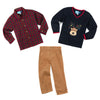 Reindeer Appliqued Navy Long Sleeve Sweater Three Piece Set