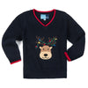 Reindeer Appliqued Navy Long Sleeve Sweater Three Piece Set