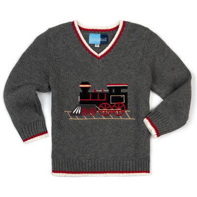 Train Appliqued Grey Long Sleeve Sweater Three Piece Set