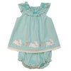 Baby Girls Turquoise Seersucker Bunny Applique Dress and Panty Set