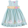 Girls Turquoise Seersucker Bunny Applique Dress