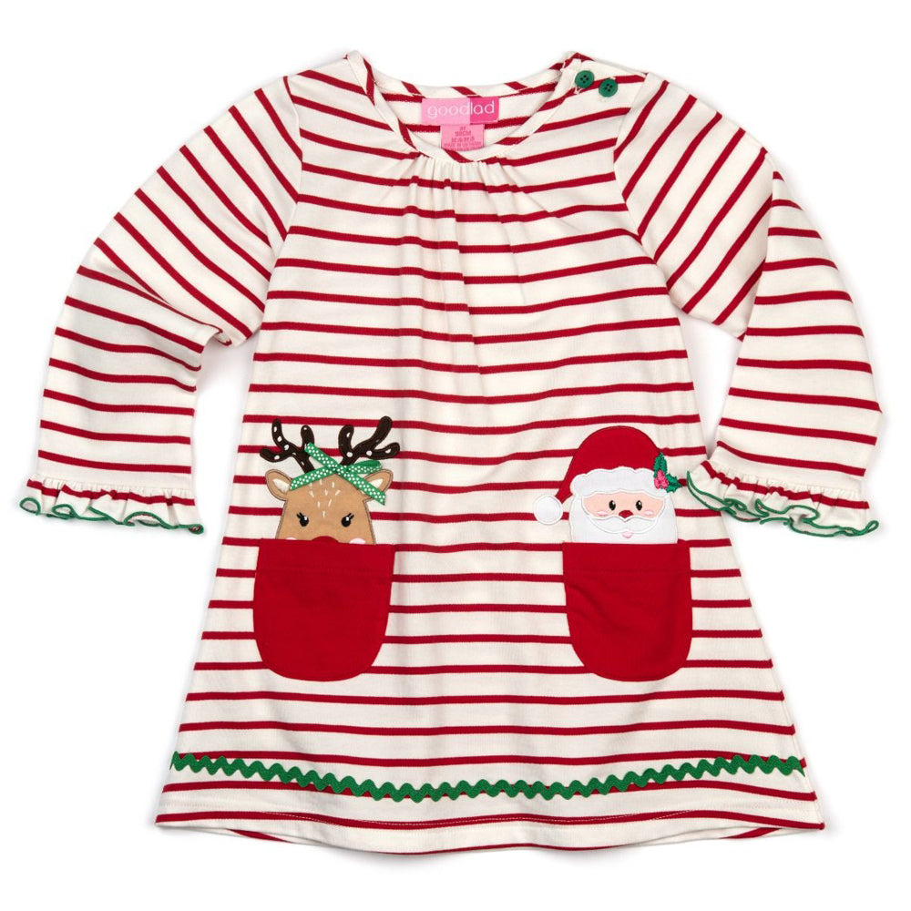 Girls Red and White Stripe Knit French Terry Holiday Dress
