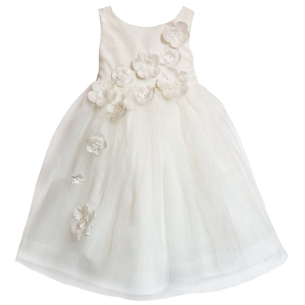 Girls 3T-10 Organza Special Occasion Dress with 3D Flowers in Creme