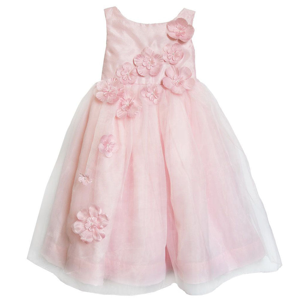 Girls 3T-10 Organza Special Occasion Dress with 3D Flowers in Pink