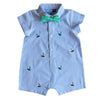 Baby Boys Blue Seersucker Romper with Sailboat Embroideries