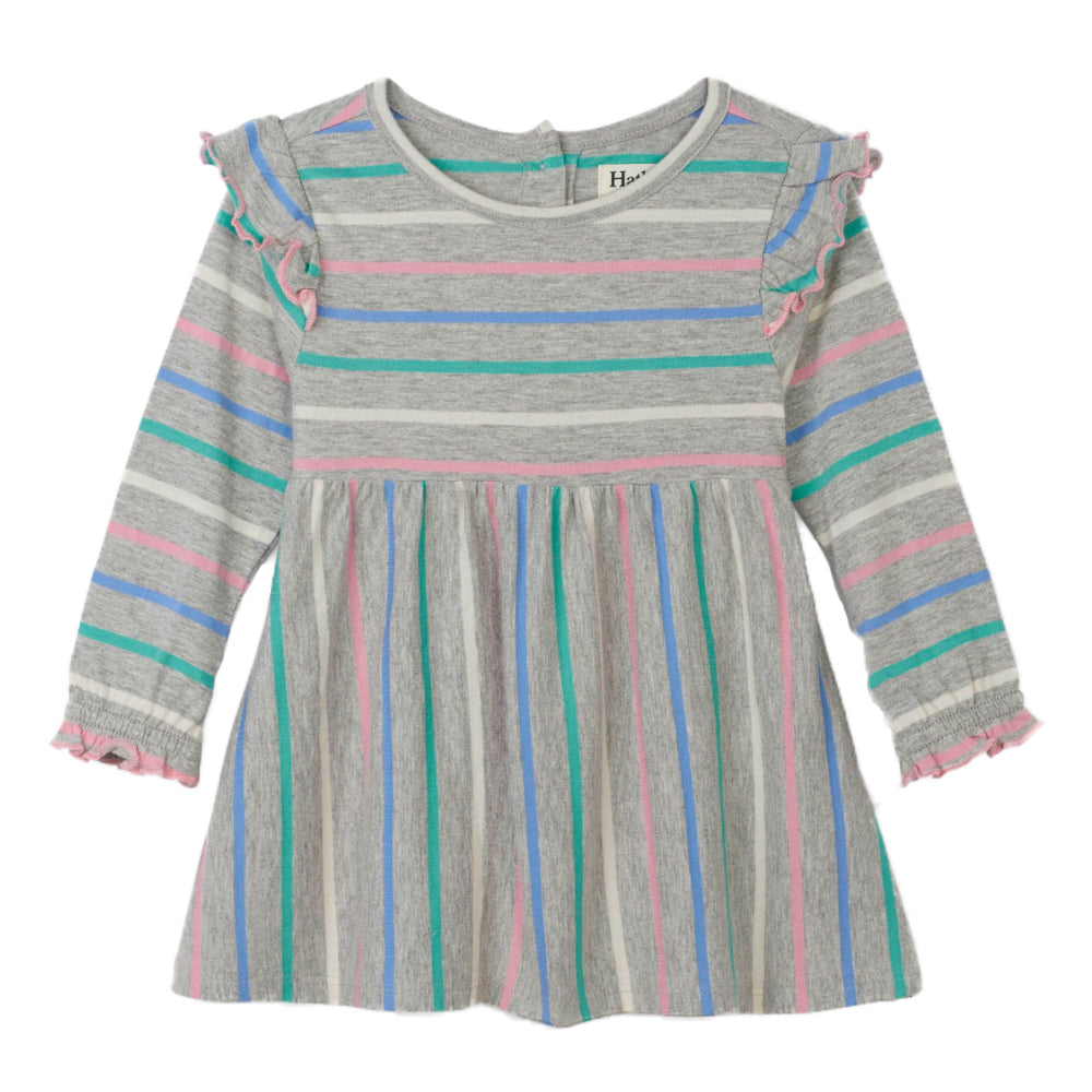 Sweet Stripe Ruffle Cap Sleeve Baby Dress