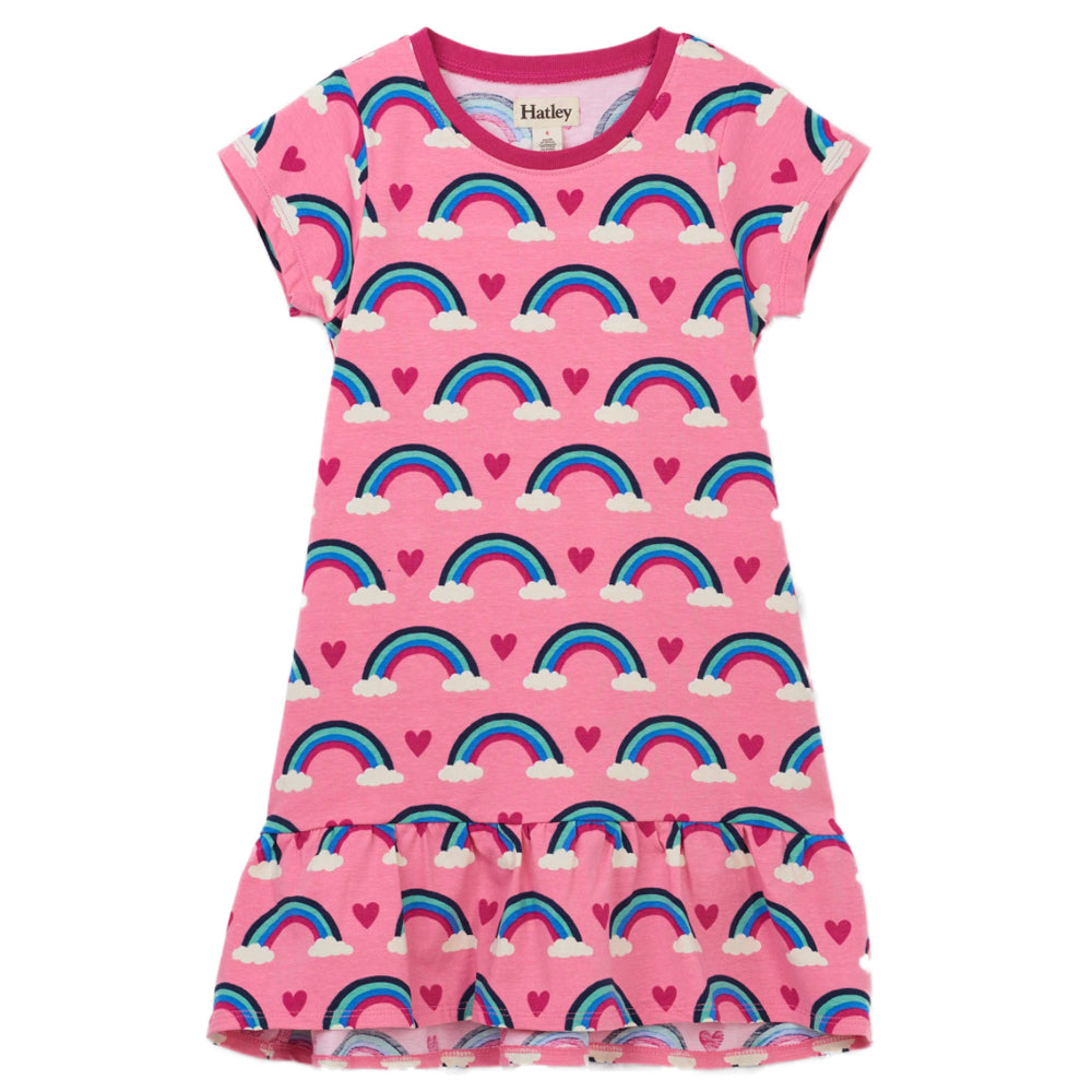 Hearts and Rainbows Jersey Flounce Hem Dress