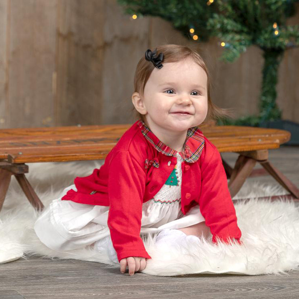 Red Holiday Sweater with Plaid Bows