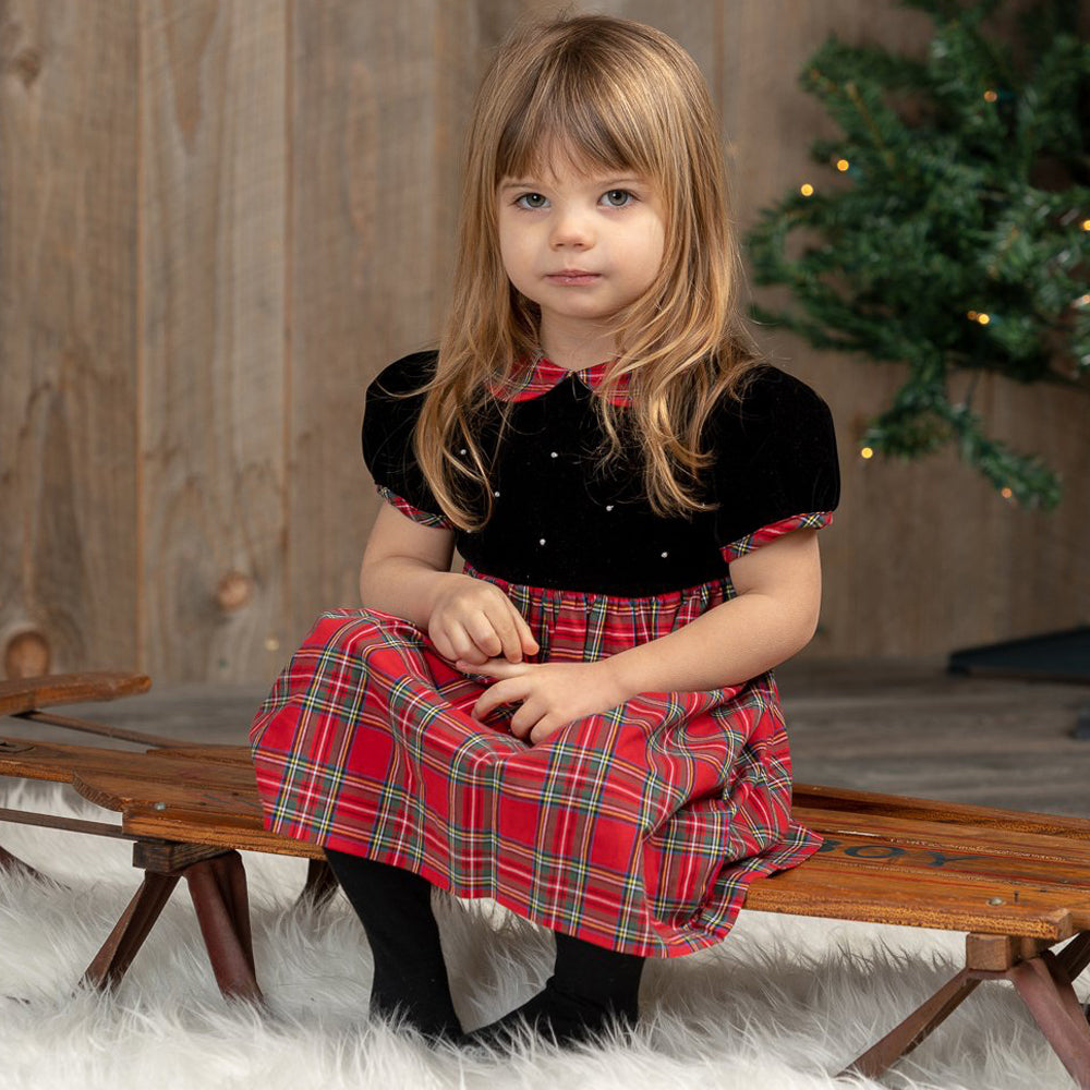 Baby Girls Holiday Velvet Yoke Dress