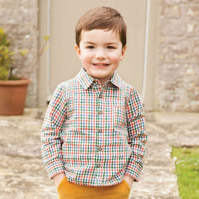 Boys Green & Russet Plaid Shirt