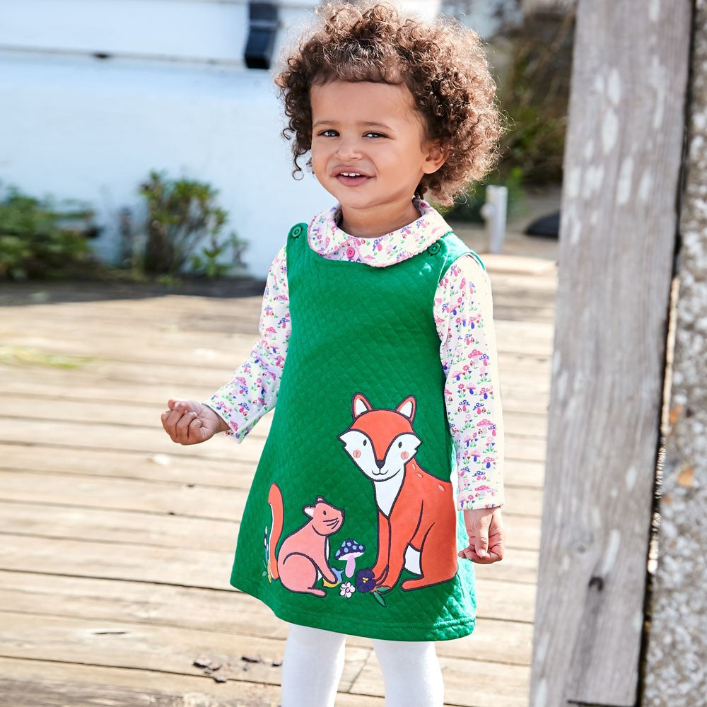 Girls Quilted Green Fox Jumper Dress - Best Dressed Tot - Baby and