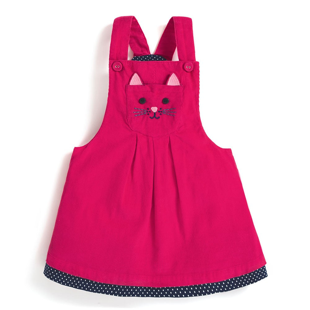 Rhubarb Cat Cord Dungaree Dress