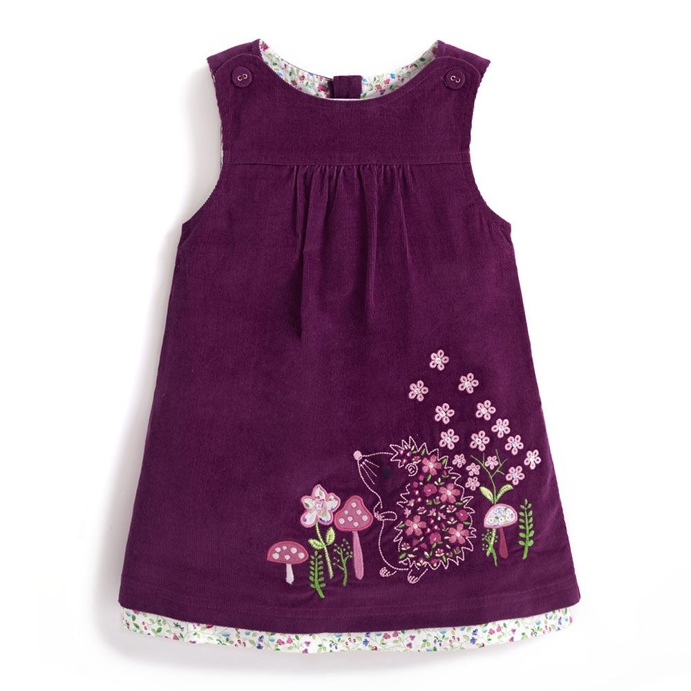 Plum Hedgehog Cord Pinafore Jumper Dress