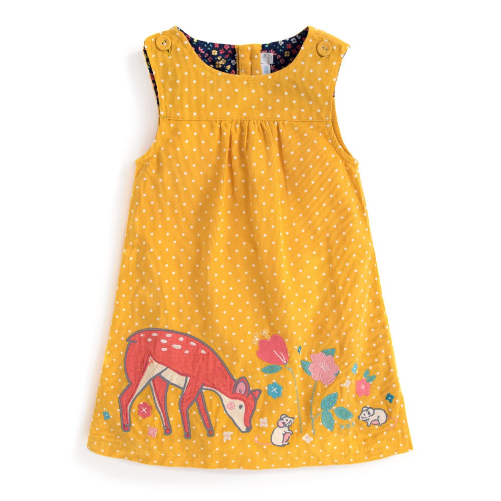 Yellow Deer Cord Pinafore Jumper Dress