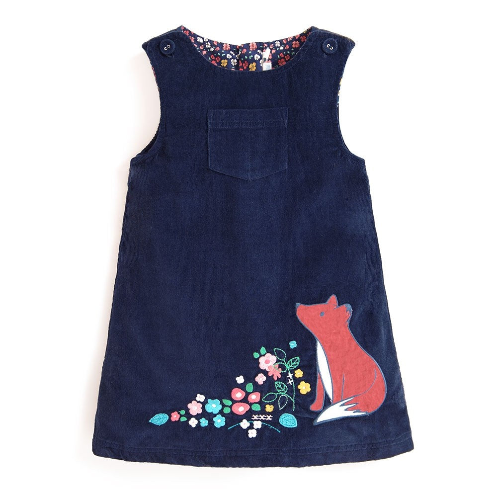 Girls Navy Fox Jumper Dress