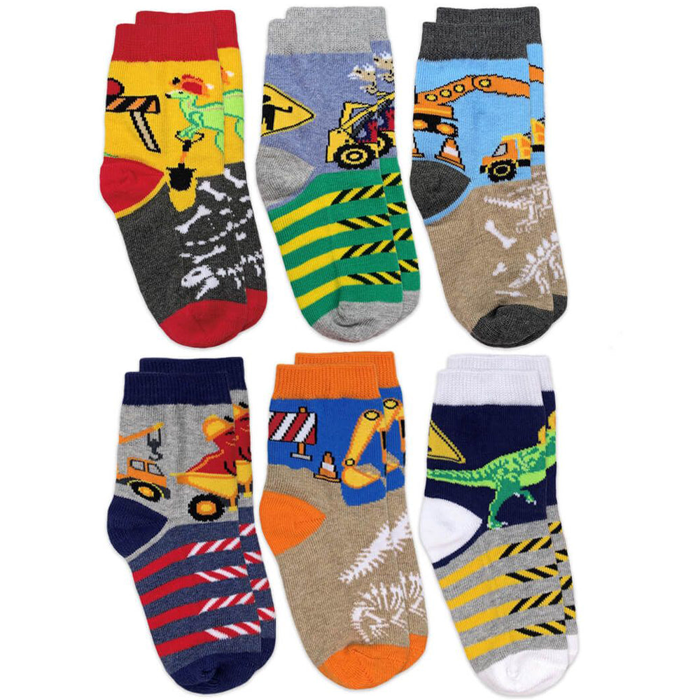 Construction Dinosaurs Crew Socks 6 Pair Pack