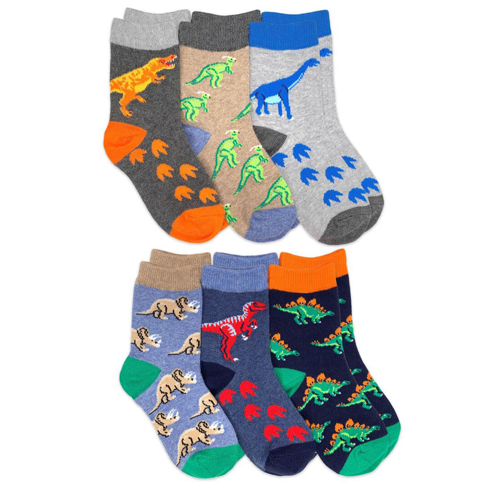 Dinosaur Pattern Crew Socks 6 Pair Pack