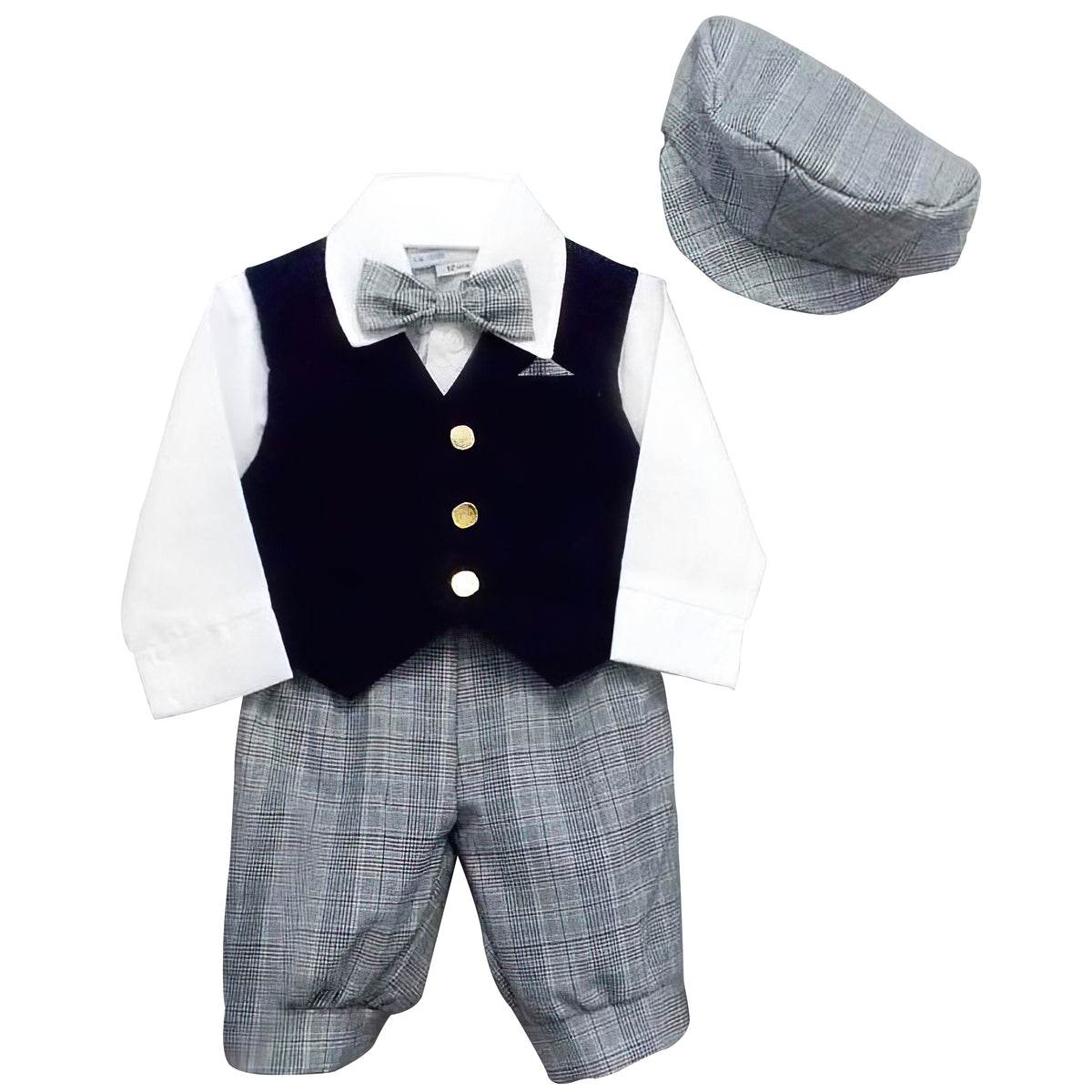 Victor 5 Pc Boys Navy Vest &amp; Plaid Knicker