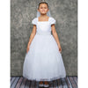 Girls 6-16 White Pleated Cap Sleeve Communion Dress