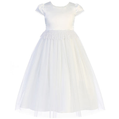 Girls 6-12 White Chandelier Trim Communion Dress