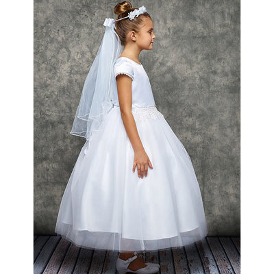 Girls 6-12 White Chandelier Trim Communion Dress