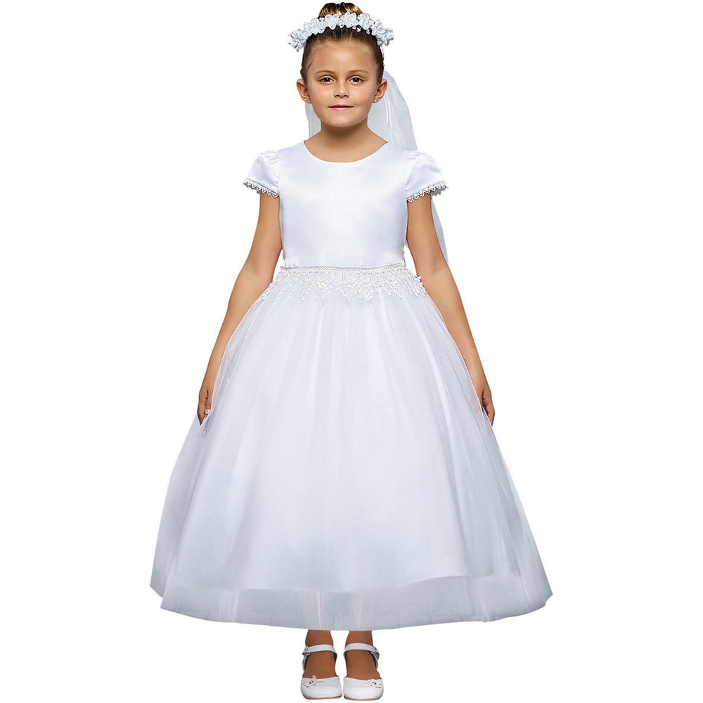 Girls 6-12 White Chandelier Trim Communion Dress