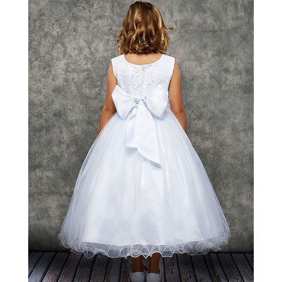 Girls 6-16 White Lace Glitter Tulle Communion Dress