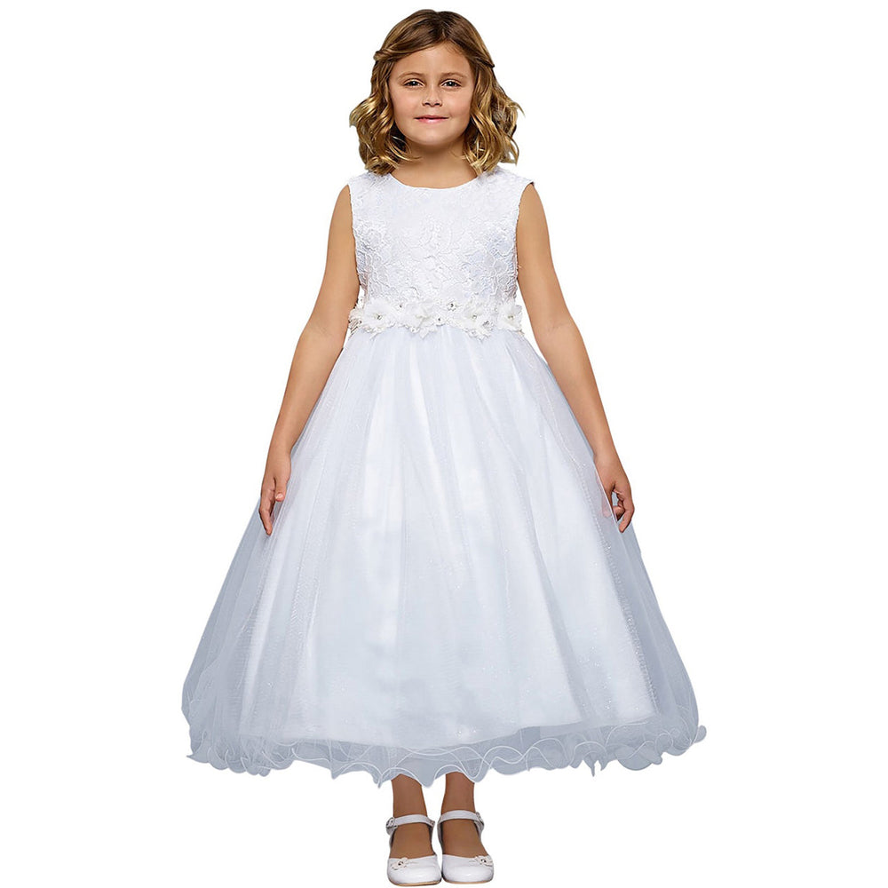 Girls 6-16 White Lace Glitter Tulle Communion Dress