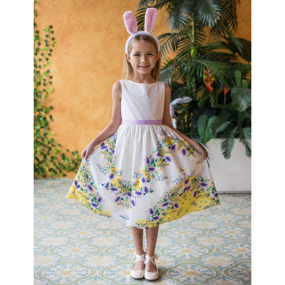 Yellow Floral Chevron Cotton Dress