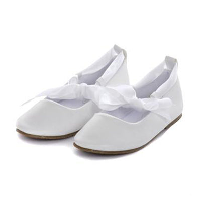 Infant and Little Girls Sizes 03- Youth 3 White Ballerina Ribbon Tie Shoe