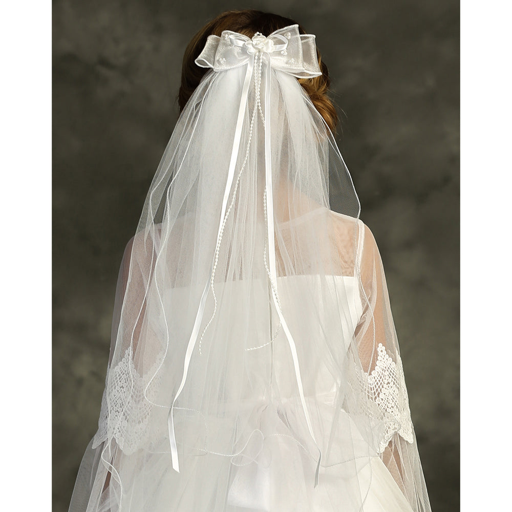 White Communion Bow Comb Veil