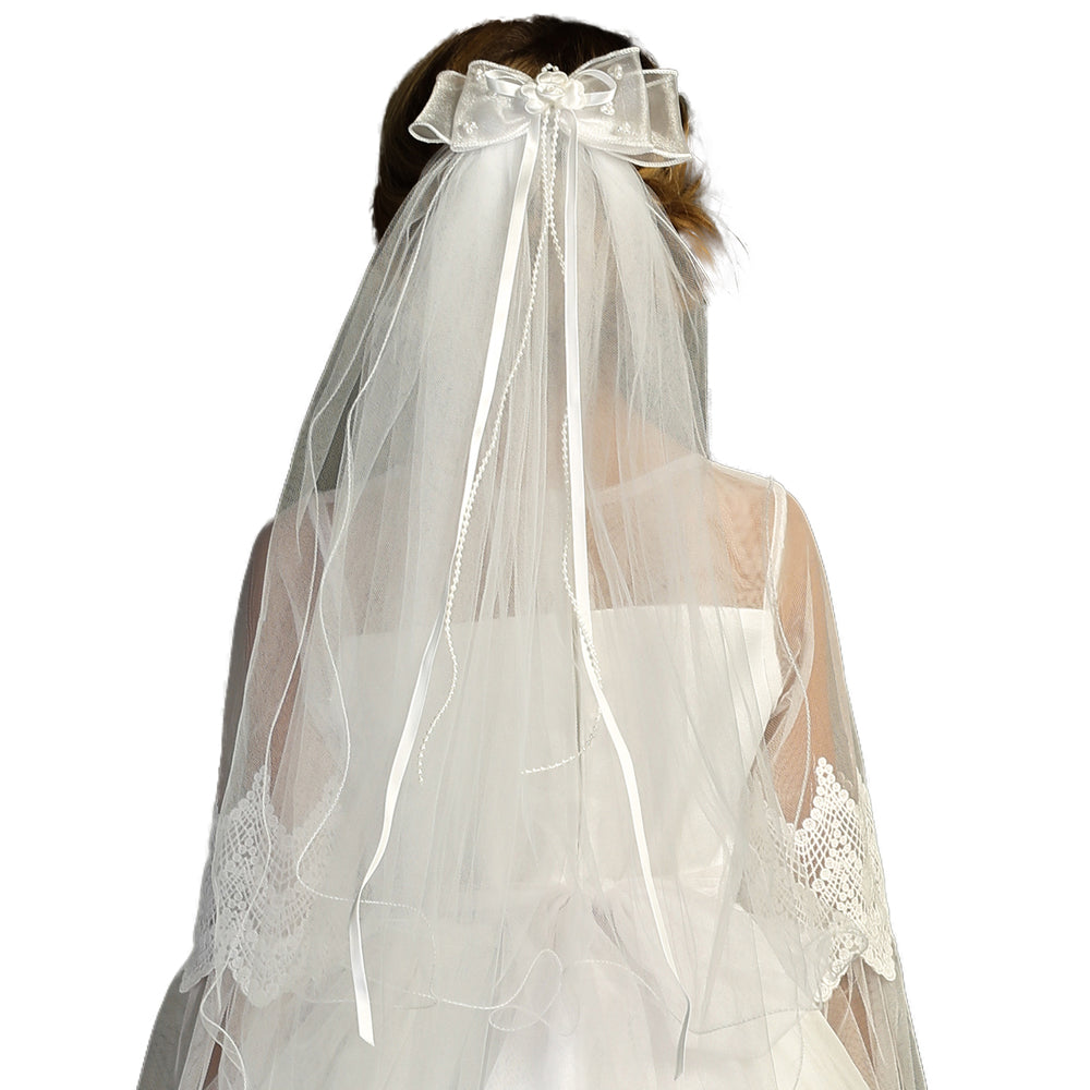 White Communion Bow Comb Veil