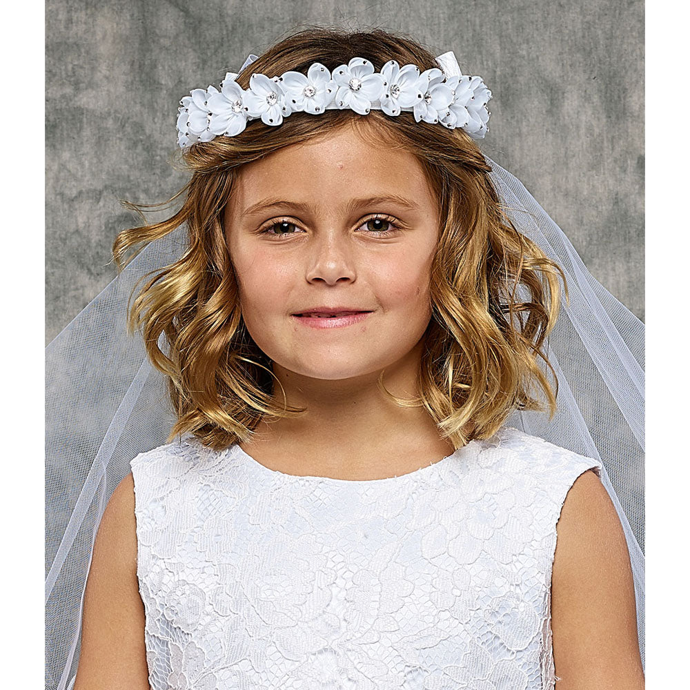 White Communion Gem Flower Crown Veil