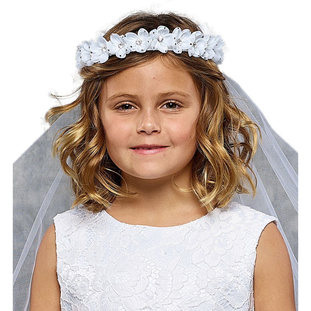 White Communion Gem Flower Crown Veil