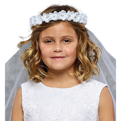 White Communion Gem Flower Crown Veil