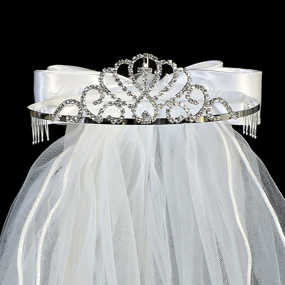 Communion Cross Crown Veil in White