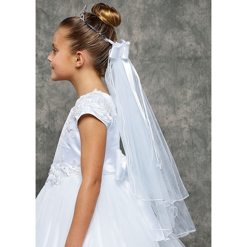 Kids Dream White Communion Flower Pearl Crown Veil