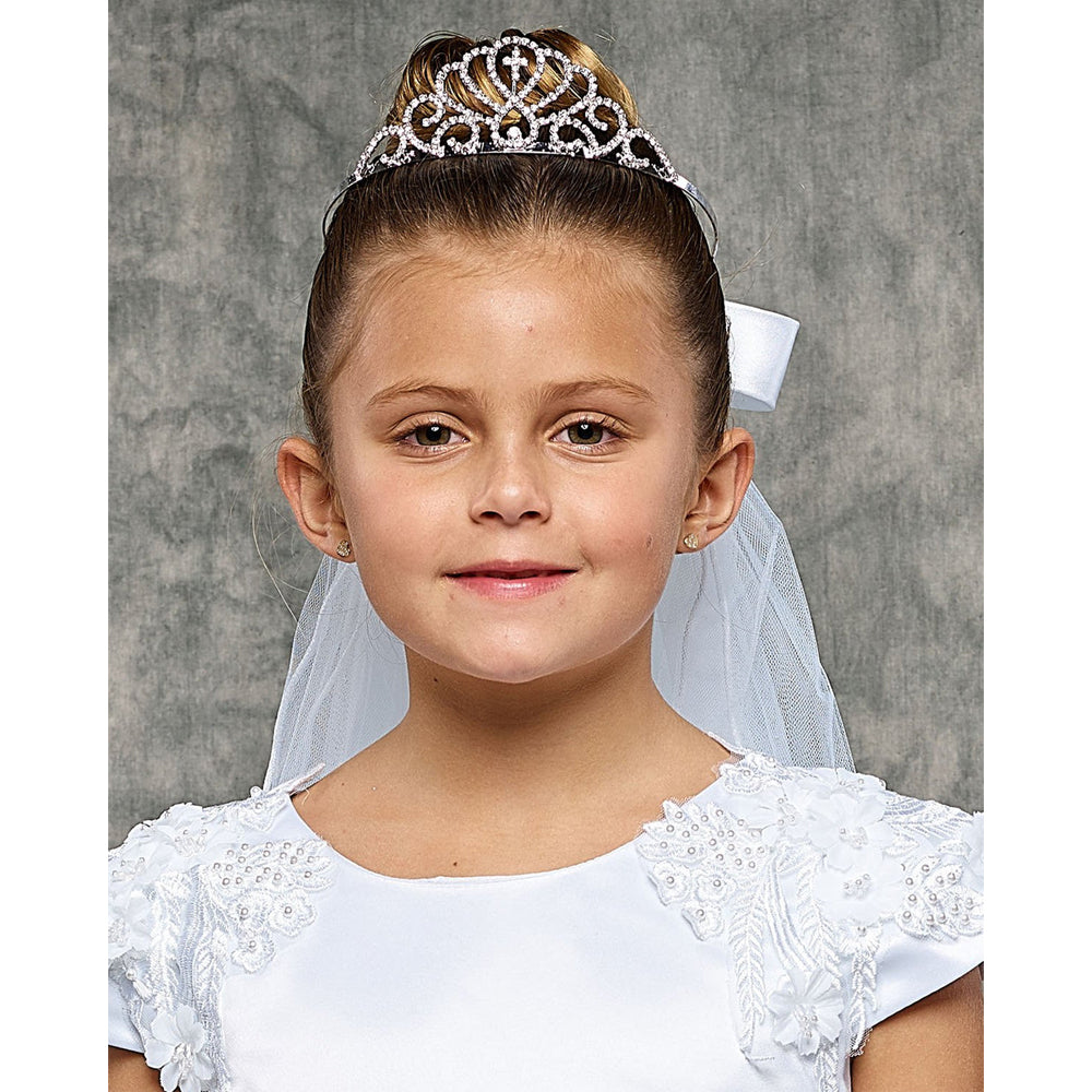 White Flower Pearl Crown Veil First Communion Flower Girl