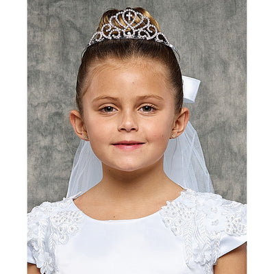 Communion Cross Crown Veil in White