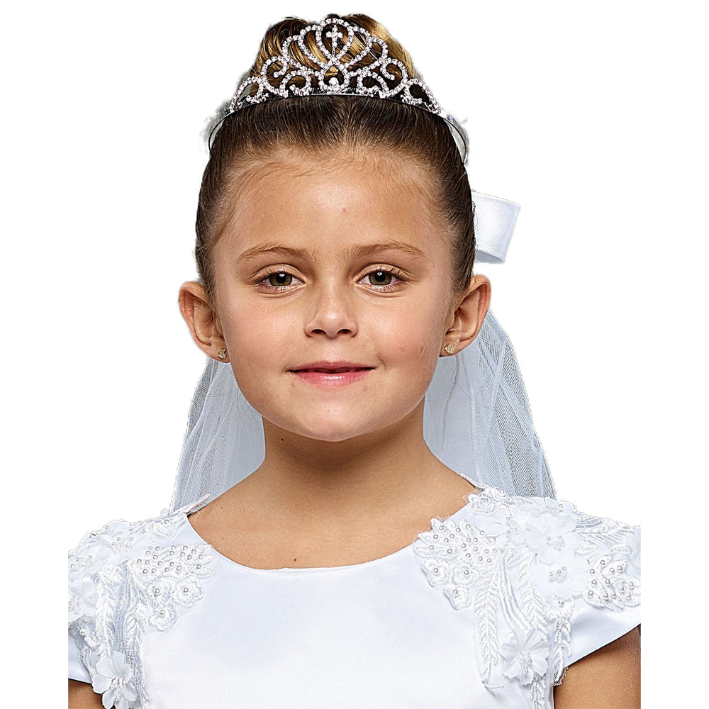 Communion Cross Crown Veil in White