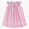 Pink Seersucker Hopping Bunnies Smocked Bishop Dress