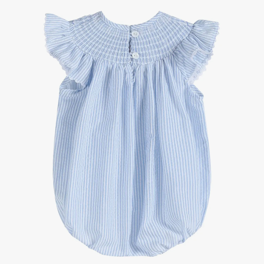 Blue Seersucker Bunny Smocked Flutter Romper